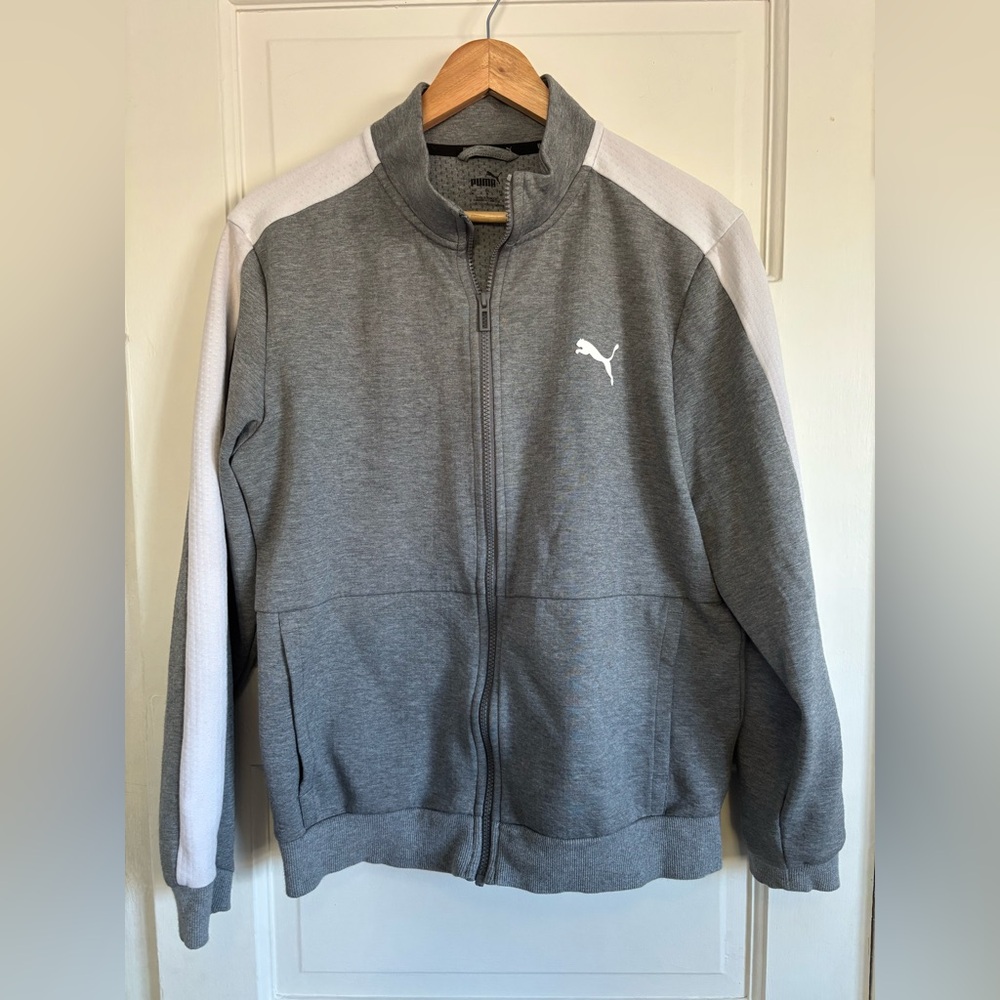 Puma Men's Zip-Up Sweater in Gray and White